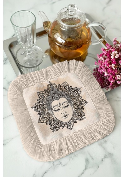 Buddha Mandala Motifli Saçaklı Sunum Peçetesi - Meditasyon Temalı Bohem Bej Bardak Altlığı Mendil Koyu Okyanus Aqua Buddha Mandala Motifli Saçaklı Sunum Peçetesi - Meditasyon Temalı Bohem Bej Bardak Altlığı Mendil Koyu Okyanus Aqua