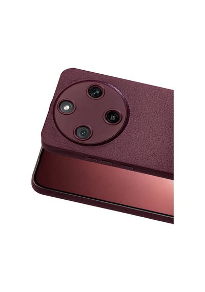Honor Magic 8 Lite Uyumlu Deri Dokulu Yumuşak Silikon Telefon Kılıfı Kapak Bordo