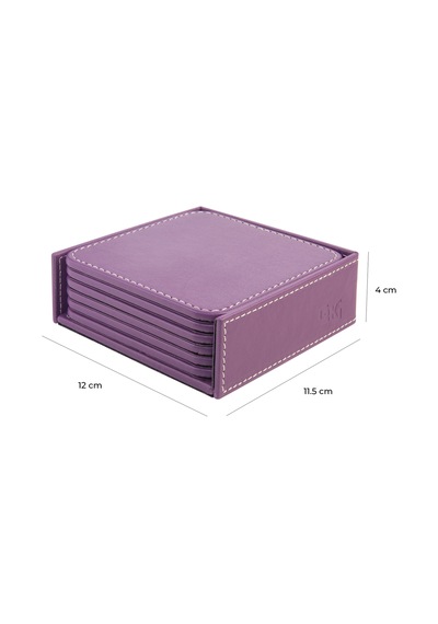 Bardak Altlığı,6 Lı Set,masaüstü Kare Cup Coaster,vegan Suni Deri,11x11 Cm.,lila