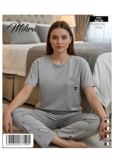 Miressa Kadın Pijama Takımı Gri - Kırmızı