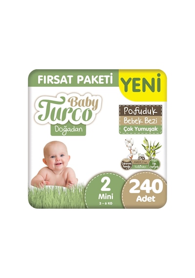 Baby Turco Doğadan 2 Beden Pofuduk Bebek Bezi Fırsat Paketi 48x5 240 Adet 2 Numara