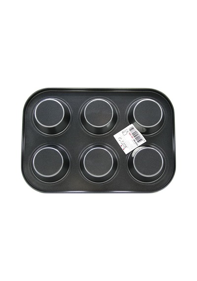 6 Gözlü Siyah Metal Muffin Kalıbı