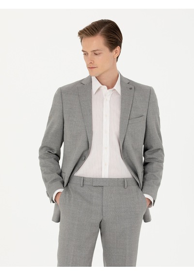 Cacharel Gri Slim Fit Yün Klasik Ceket