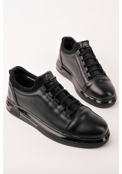 Muggo Dusk Hakiki Deri Erkek Kalın Taban Bağcıklı Günlük Casual Sneaker Siyah
