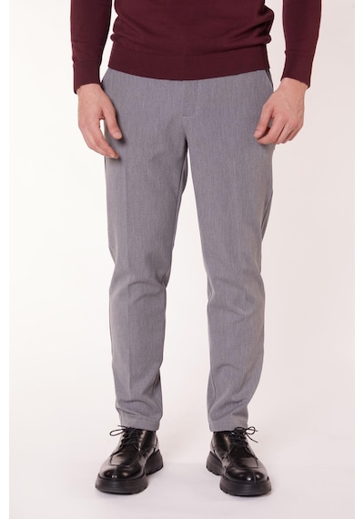 Braccas Erkek Beli Yarım Lastikli Slim Fit Chino Crop Pantolon Koyu Gri Koyu Gri