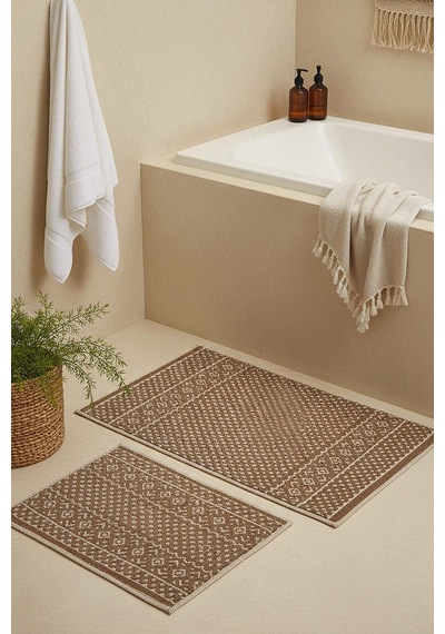 İskandinav Desen 2 Li Banyo & Klozet Paspas Takımı Kahverengi