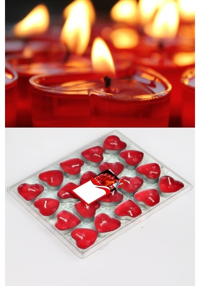 Kırmızı Kalpli Tealight Mum 50 Adet Kokusuz Kırmızı