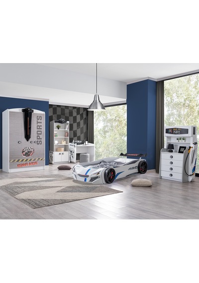 Setaymobilya Sports Çocuk Odası, Merso Arabalı Yataklı Full Takım - Beyaz