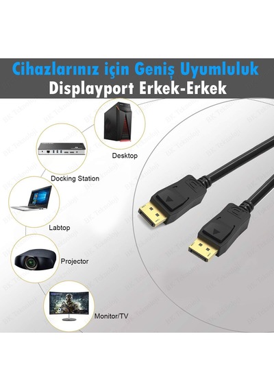 Yüksek Kalite 4k Displayport Erkek-erkek Görüntü Kablosu - 1.8 M.