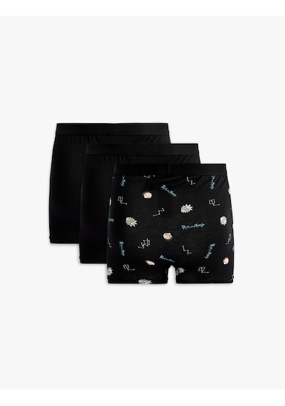 Koton Lisanslı Rick And Morty Baskılı 3'lü Pamuklu Boxer Seti Siyah 6slm90029mk