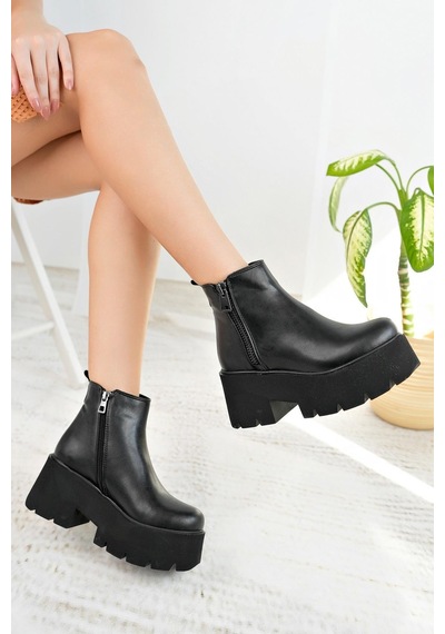Nesil Shoes Carel 601 Siyah Platform Kadın Bot-siyah Siyah