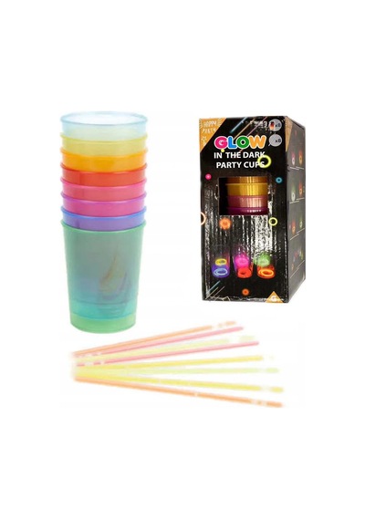 Karanlıkta Yanan Gece Işığı Mega Glow Bardaklar 8 Adet 8.5 X 10.5 Cm