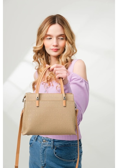 Just Polo 5 Bölmeli Şık El & Omuz Çantası Shoulder Bag Ebat : 22 X 25 Cm Vizon