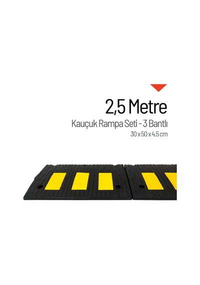 Kauçuk Rampa Set, Otopark Rampası, Kaldırım Rampası 30 X 50 X 4,5 Cm - 3 Bantlı - 2,5 Metre-3896