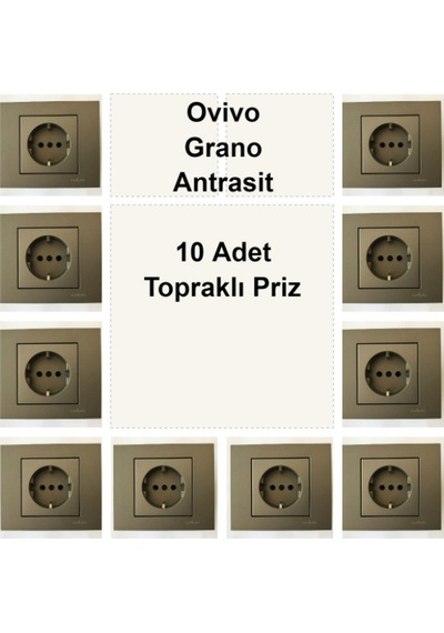 Asyagrup Ovivo Antrasit Topraklı Priz - 10 Adet