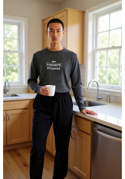 Erkek Antrasit Baskılı Sweatshirt Ve Pantolon Ev Giyim Takımı Fon