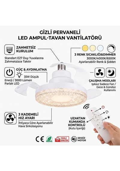 Gizli Pervaneli Led Ampul-tavan Vantilatörü Hv501