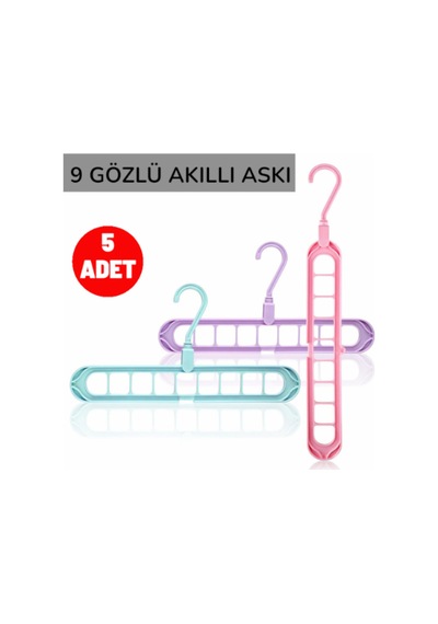 5 Adet Pratik Çok Fonksiyonlu 9 Gözlü Sihirli Akıllı Askı- 9 Bölmeli Oynar Başlıklı Askı Plastik Diğer