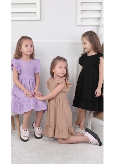 New Kids 3 Lü Set Kız Çocuk Elbise 3 Adet Yeni Sezon Yazlık -91205 Çok Renkli