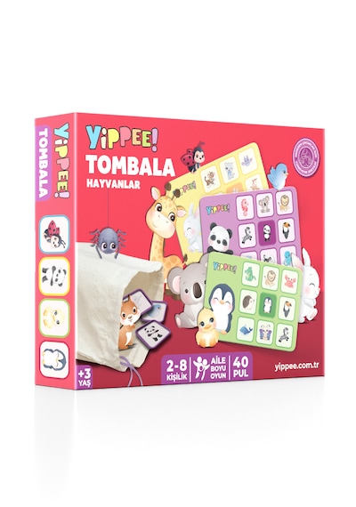 Çocuk Tombala Hayvan Temalı Ham Bez Kese 8 Tabla 40 Pul 60 Parça