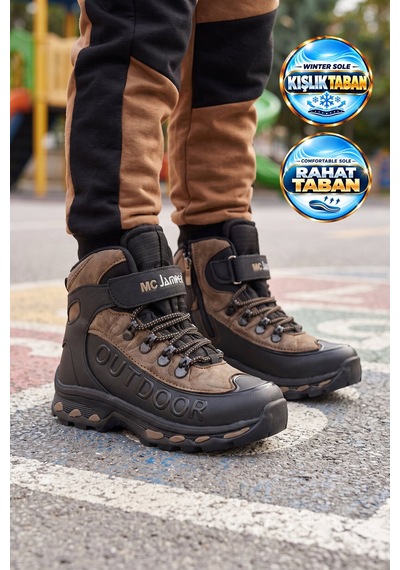 Mc Jamper Siyah-vizon Polarlı Kaymaz Tabanlı Soğuğa Dirençli Unisex Çocuk Outdoor Bot 2115