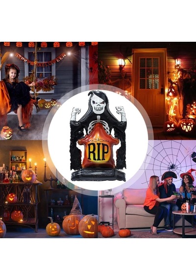 Halloween Cadılar Bayramı Mezar Taşı İskelet Ayaklı Büyük Boy Folyo Balon 110x70 Cm