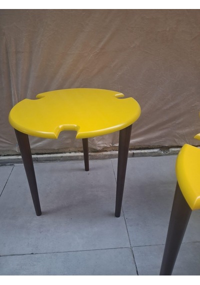 Zigon Dümen Sehpa 90609 Yuvarlak Model Kayın Torna Parlak Sarı Tabla Ceviz Ayak Sarı