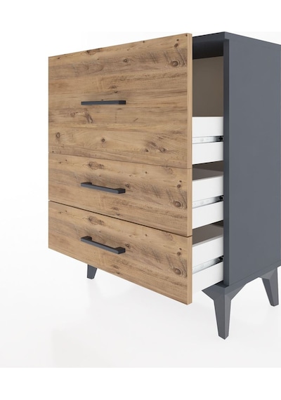 Arges Komodin 3 Çekmeceli 60x30x80 Antrasit-çam Antrasit