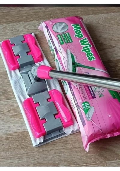 40 Adet Süper Islak Havlu Hediyeli Yer Cam Silme Mopu Mikrofiber Yedek Bezli Yer Duvar Fayans S Mor