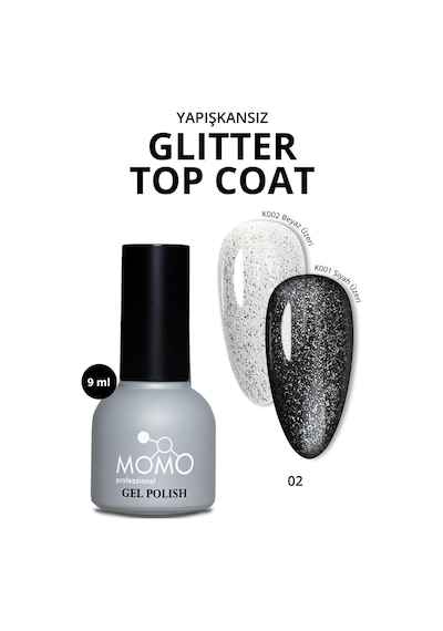 Momo Professional Protez Tırnak Kalıcı Oje Glitter Top Coat 02 Gümüş Sim 9 Ml