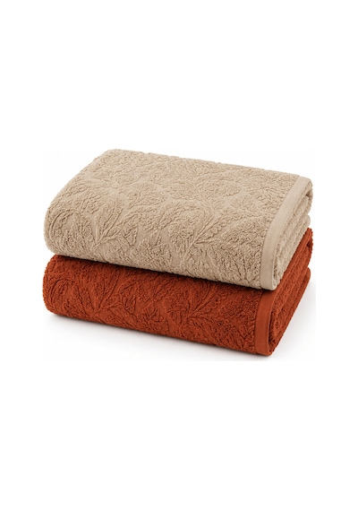 2'li Jakarlı Büyük Boy Banyo Havlusu 90x150 Cm %100 Pamuk Lorea 650 Gr Kiremit-bej