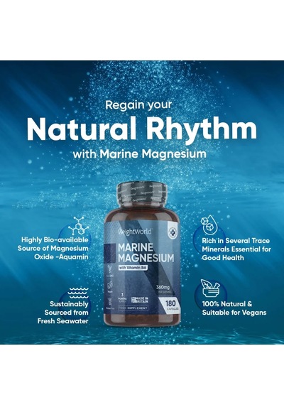 Marine Magnesium + Vitamin B6 -360mg 180 Capsules