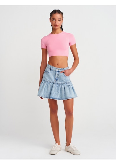 Dilvin 31175 Bisiklet Yaka Crop Top-pembe Pembe