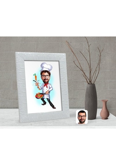 Kişiye Özel Erkek Chef Karikatürlü Dekoratif Çerçeve-1