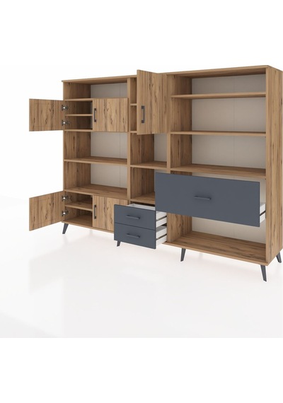 Hyperion Dolap 13 Raflı 3 Çekmeceli 5 Kapaklı 220x44x163 Çam-çam/ Çam-çam/antrasit