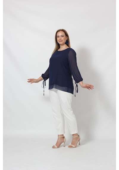 Moda Berray 3243-1 Lacivert Kol Ucu Bağlama Detaylı Bluz 001