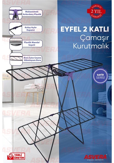 Safir Serisi - Eyfel Full-hard Iki Katlı Çamaşır Kurutmalık - Ikiz Çamaşır Kurutma Askısı Antrasit