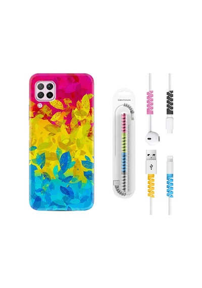 Huawei P40 Lite Kılıf Kablo Koruyuculu Yapraklar 1634