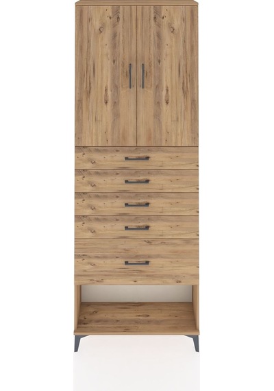 Arges Dolap 2 Raflı 5 Çekmeceli 2 Kapaklı 88x30x243 Çam-çam Atlas Çam