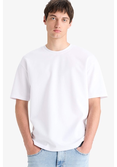 Defacto Oversize Geniş Kalıp Bisiklet Yaka Kısa Kollu Basic Düz Ağır Kumaş Tişört X3926az26spwt34 Beyaz-wt34