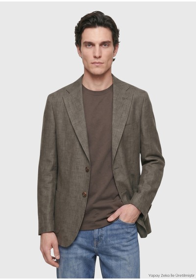 Ramsey Haki Shirt Shoulder Slim Fit %100 Keten Ceket