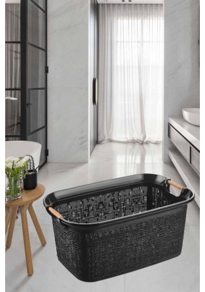 Woow Çamaşır Sepeti - Çamaşır Sepeti - Plastik Sepet 30 Lt - Siyah Siyah