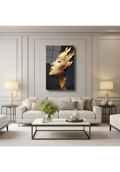 Altın Ruh Cam Tablo Soyut Ve Modern Sanat Duvar Dekoru 80x125 C