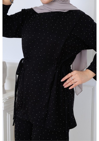 Unika Boutique Kadın Siyah Modal Kumaş Taşlı İkili Takım Tesettür Takım
