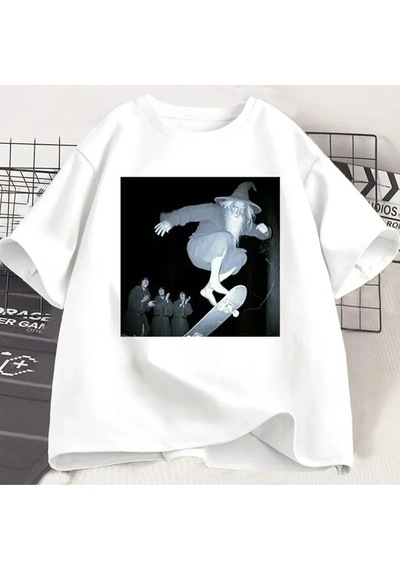 Startmore Beyaz Komik Vintage Paten Tshirt Nefes Gevşek Hip Hop Sokak Tees Retro S Beyaz