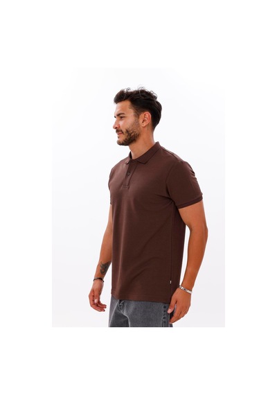 Nemonti Erkek Polo Yaka Doubleface Tshirt Chocolate Brown