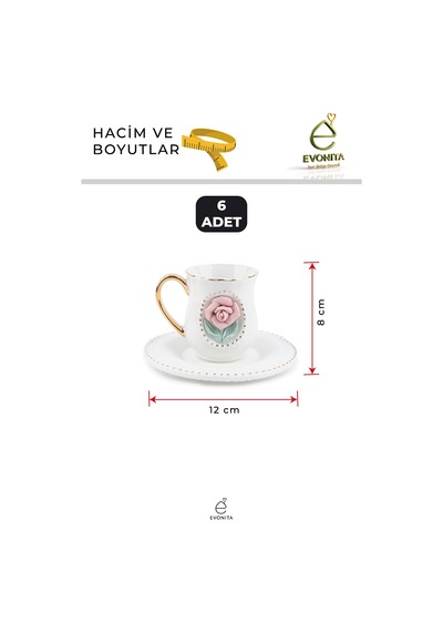 6 Kişilik 12 Parça Porselen Kahve Fincan Takımı Sakura Çiçek Desenli Şık Türk Kahvesi Seti Siyah