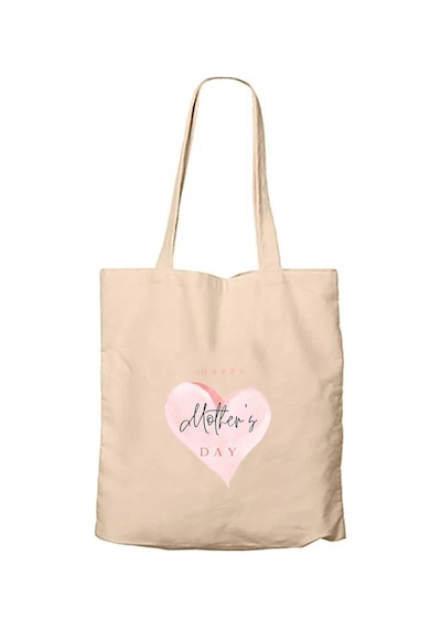 Soft Happy Mother's Day Krem Fermuarlı Bez Çanta Gabardin