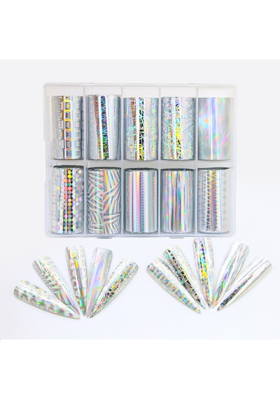 10lu Tırnak Süsleme Folyosu Holografik Geometri Dizayn Nail Art Transfer Folyo Wnf-273