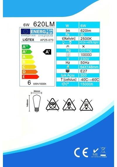 Rustik Led Ampul Sarı Armut E27